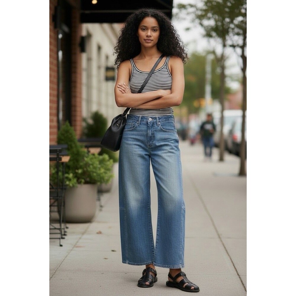 Anthro Pilcro Jeans  The Kenna  Hi-Rise Heritage Barrel Wide Leg Ankle 31 Boho